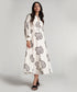 Puffed Sleeve Printed Round Neck Dress-Off White